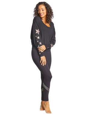 Free People Movement Melrose Graphic Star Print Long Sleeve Tee Large Gold Black